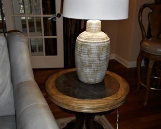 Pair of Inlaid Stone End Tables; 