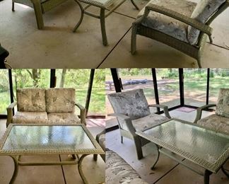  4 Piece Heavy Neutral Color Patio Furniture Set Includes LoveSeat, 2 Chairs, Table $250