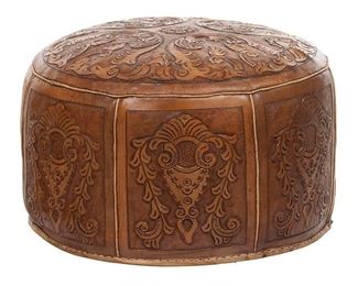 Brown Leather Ottoman from Larry McMurtrys estate