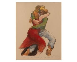 Luis Jimenez (1940-2006, New Mexico), "Texas Dancing", 1979, signed and numbered lithograph, ed. 58/100, inscription reads, "for Larry 'Thanks for the book'"