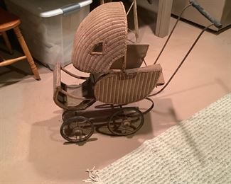 Antique wicker doll carriage