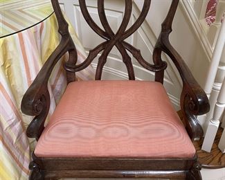 Rose Tarlow- Melrose House. Georgina Ribbon Chair in Walnut, upholstered in Scalamandre Coral Silk/Cotton.