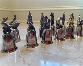 Reed and Barton '12 Days of Christmas" Bells.  Silver plate.  Complete Set.