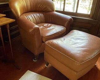 Brunschwig & Fils, "The Vincent Chair and Ottoman" finished in a Cortina Leather.
