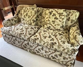 Baker Sofa plus two pillows.  72"W x 40"D x 35"H.  Upholstered in Schumacher, Cameron Tapestry.