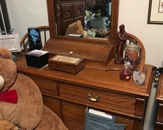 Solid Oak with beautiful curved topper with mirror!