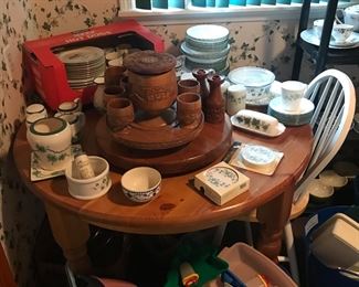 Pine table with Corelle dishes and more!