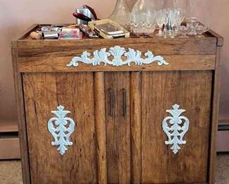 Bar Cart On Wheels With Decanters, Glasses And More