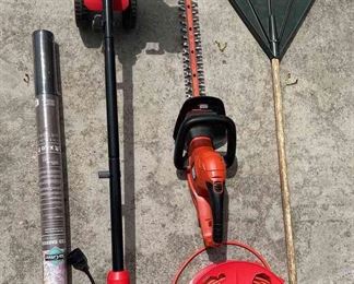 Craftsman Edger, Black Decker 20in Electric Hedge Trimmer, Weed Barrier, Rake, Extension Cord