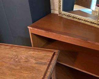 Game Table W Storage, Small Shelf,  Gold Mirror