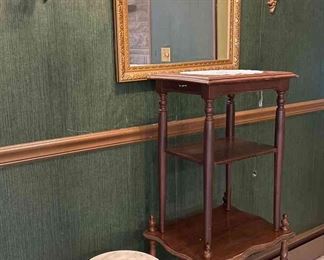 Marble Top Side Table, 2 More Vintage Small Tables, Gold Mirror 2 Wall Sconces