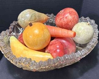MCM Hand Carved Polished Onyx Fruit  Veg  Includes Crystal Bowl