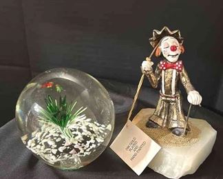 Murano Paperweight W Swimming Frog Fish  24k Gold Plated  Handpainted Clown Art