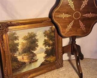 Original Oil On Canvas Signed Painting With Drop Top Table