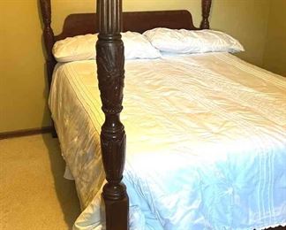 Ornate Antique Wood Queen Bed Frame W Mattress  Box Spring