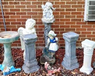 Pillars, Bird Bath, Angels And A Cement Dutch Girl For Your Garden