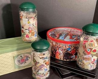 Tins, Bins Canisters Of Stamps Hundreds Of Stamps