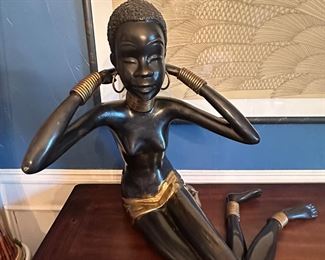 Vintage brass-bronze figure of African giraffe woman sitting