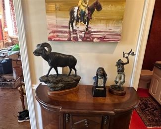 Hooker Furniture Company demilune console; 4 drawers and side cabinets