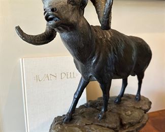"Stone Sheep" bronze by Juan Dell Wade (1933-2019); 21"x17"x7"; 6/36