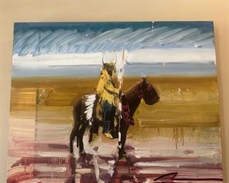 Mateo Romero (b. 1966) "Chief Series"; collage and mixed media acrylic on panel; 24x30