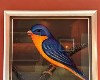 Matt Lee Mitchell - Sante Fe artist - "Eastern Bluebird at Night" ; mixed media monotype; 23x27