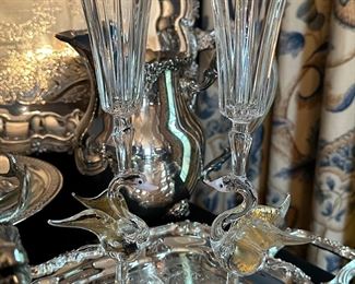 Murano art glass swan champagne flutes! We have 2!