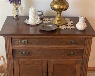 Gorgeous 2 Drawer Commode - $150.00    Brass Oil Lamp - $40.00
