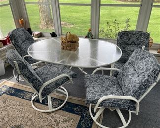 White Tubular Patio Set (Used indoors and in excellent condition)   5 chairs and Glass top table - $100.00