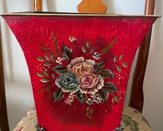 Tole Style Painted tin wastebasket - $18.00
