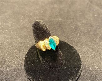 10 kt gold, diamond, and lab created emerald