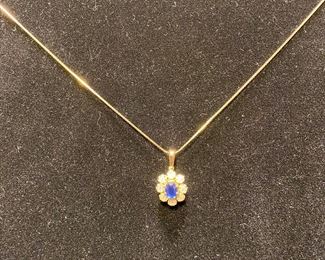 Sapphire and diamond on a 14 kt 18" chain