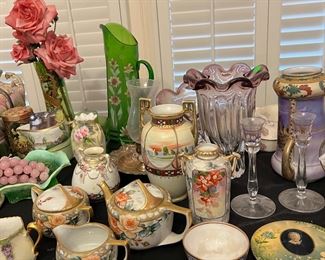 crystal, glass and hand painted porcelain