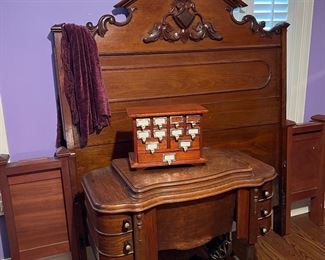 Dbl Vict bed converted to queen and sewing cabinet