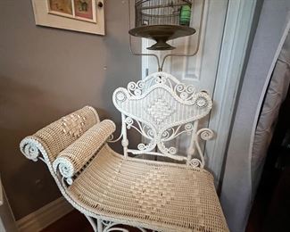 Vict wicker photo chair , bird cage
