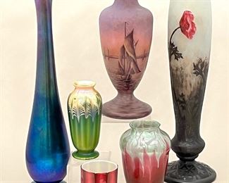 Tiffany, Quezal, Loetz, Muller, Daum, and New England Plated Amberina