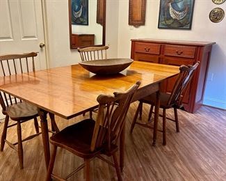Stickley cherry dropleaf table, 2 different styles of Stickley side chairs, antique Buffet 