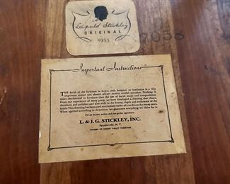 Stickley label on bottom of chairs