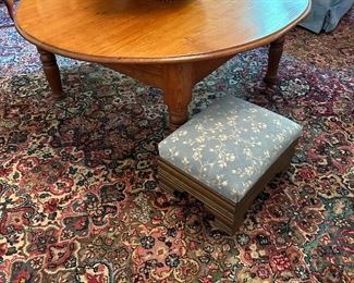 Antique walnut cocktail table in Antique stool