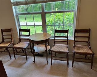 1840 antique chairs
Round quarter sawn oak table with beaded trim 