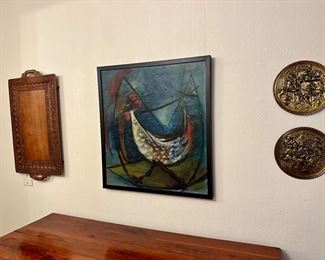 1942 original painting of a chicken 