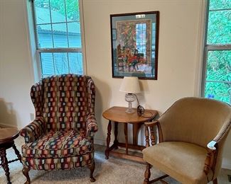 Great colors in this wingback chair, maple drop leaf table and chair