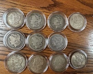 Morgan Silver dollars 1878-1922, various levels of quality