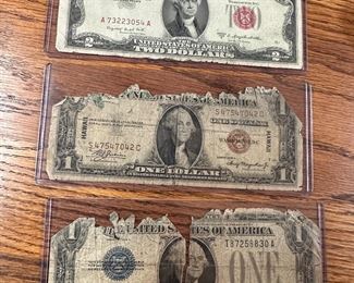 1957-$2 bill, Hawaii $1 bill, silver certificate