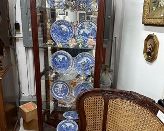 Curio cabinet with Spode blue and white plates
