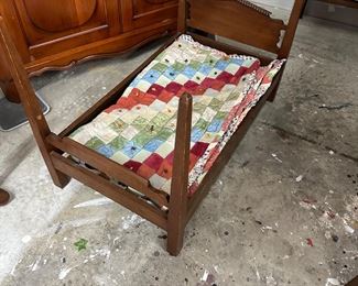 Handmade, walnut doll bed quilt included