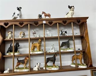 Close-up of ceramic dogs, and Dog decanters