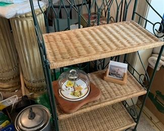 #18	wicker and green metal 3  shelf 20x10x39	 $45.00 			
