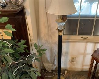 #25	black glass brass floor lamp 63 tall 	 $75.00 			
