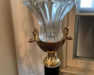 #25	black glass brass floor lamp 63 tall 	 $75.00 			
